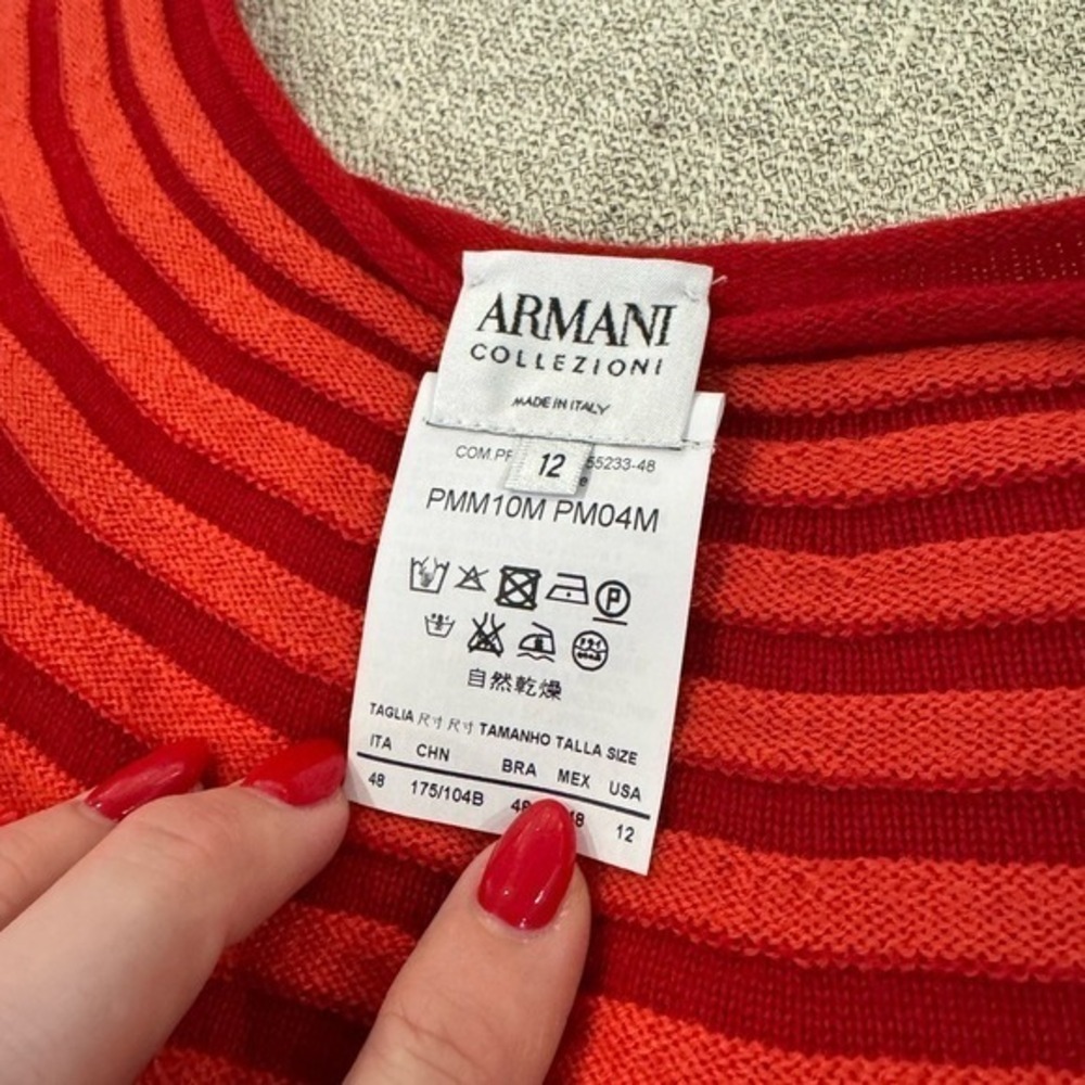 Armani Collezioni Red / Orange Wool Striped Top, Size 12 - Picture 4 of 6